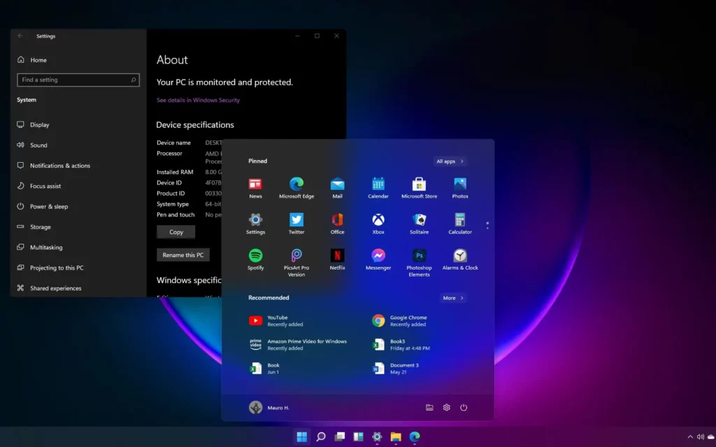 Windows 11 Enterprise Startbildschirm, digital lizenzierbar für Geschäftskunden auf Lizenzhub.de