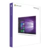 A retail box for Windows 10 Professional, featuring the Windows logo, Microsoft branding, and an image of the Windows 10 desktop on a white background. The side reads Pro Full Version.