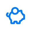 Blue outline of a piggy bank icon on a white background, symbolizing saving money or finances.
