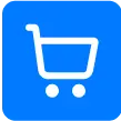 A white shopping cart icon on a blue square background with rounded corners.