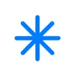 A solid blue asterisk symbol with eight evenly spaced arms on a white background.