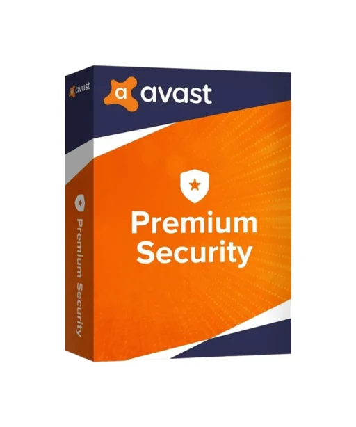 A 3D-rendered box of Avast Premium Security software, featuring an orange and navy design with the Avast logo and a white shield icon above the text Premium Security on the front.