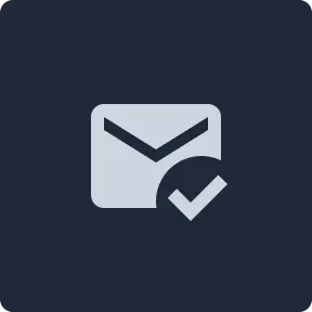 A gray envelope icon with a checkmark in a circle at the bottom right, displayed on a dark background, symbolizing a successfully sent or verified email.
