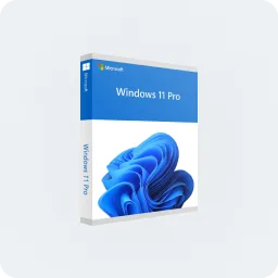 A retail box for Microsoft Windows 11 Pro, featuring a blue abstract design on the front and the Windows 11 Pro logo at the top, displayed against a light gray background.