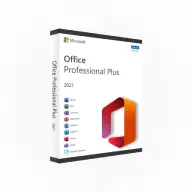 A white software box for Microsoft Office Professional Plus 2021, featuring the Office logo and icons for various Office applications, such as Word, Excel, and PowerPoint, on the front cover.
