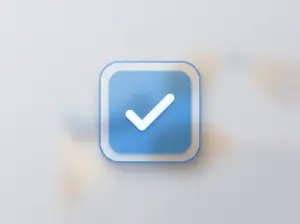 A blue square icon with rounded corners featuring a white checkmark in the center, reminiscent of the symbol you might see when learning how to insert a checkbox in Word, set against a light blurred background.